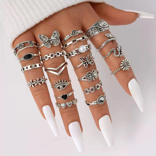 Punk Fusion Butterfly & Snake Ring Set