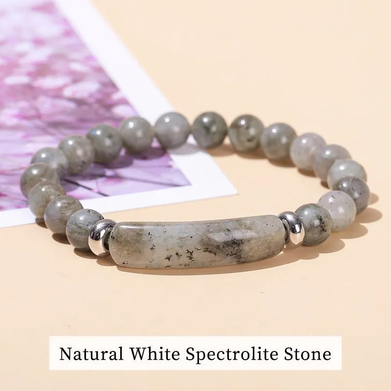 JD Natural Stone Tiger Eye Amethyst Rectangle Bar Charm Bracelet Women Men Healing Stone Powder Crystal Rough Chakra Jewelry