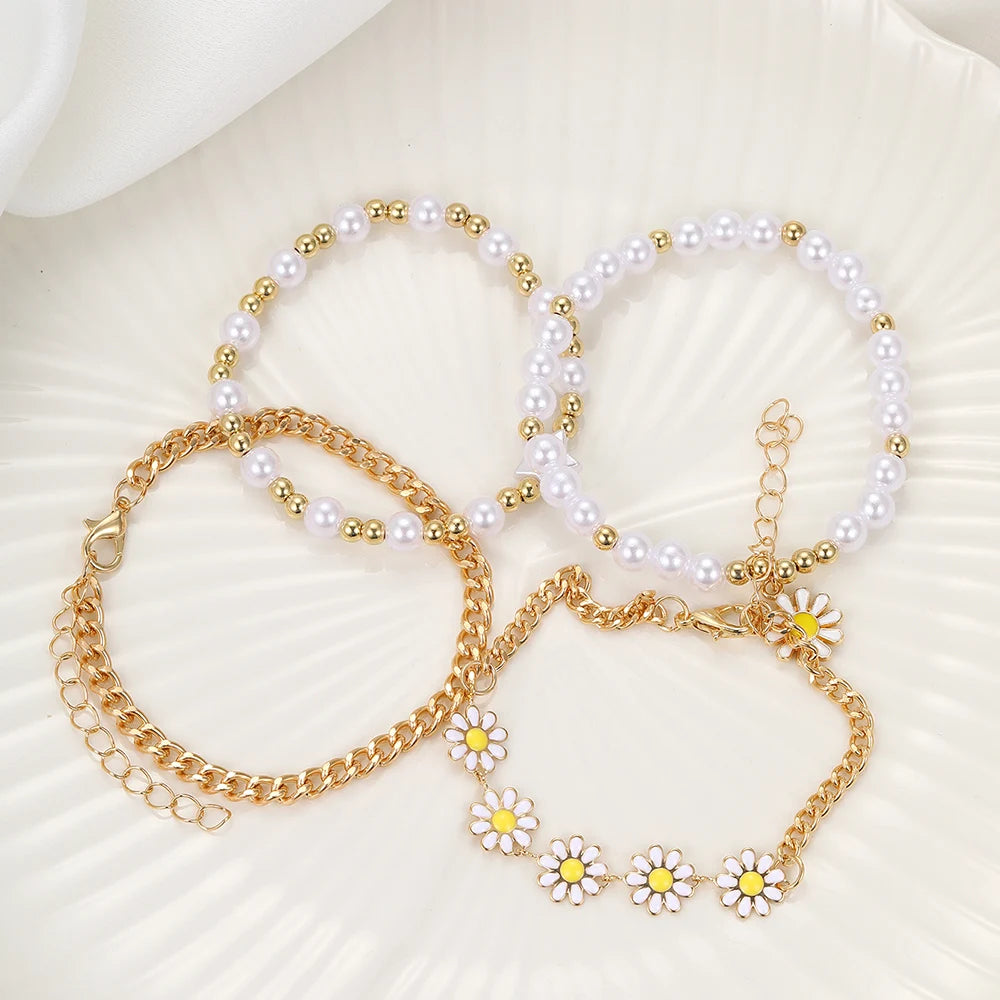 Daisy Pearl Bracelet Set