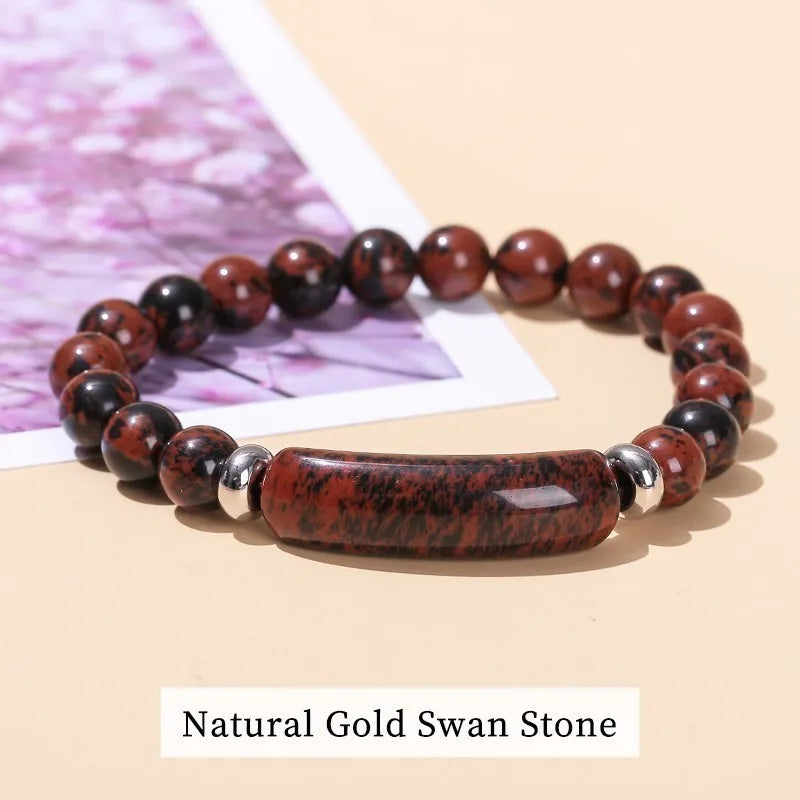 JD Natural Stone Tiger Eye Amethyst Rectangle Bar Charm Bracelet Women Men Healing Stone Powder Crystal Rough Chakra Jewelry