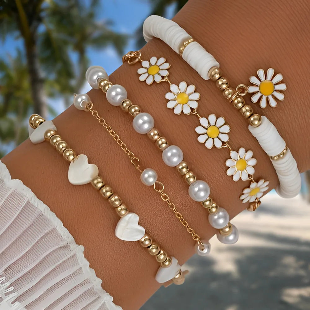 Daisy Pearl Bracelet Set