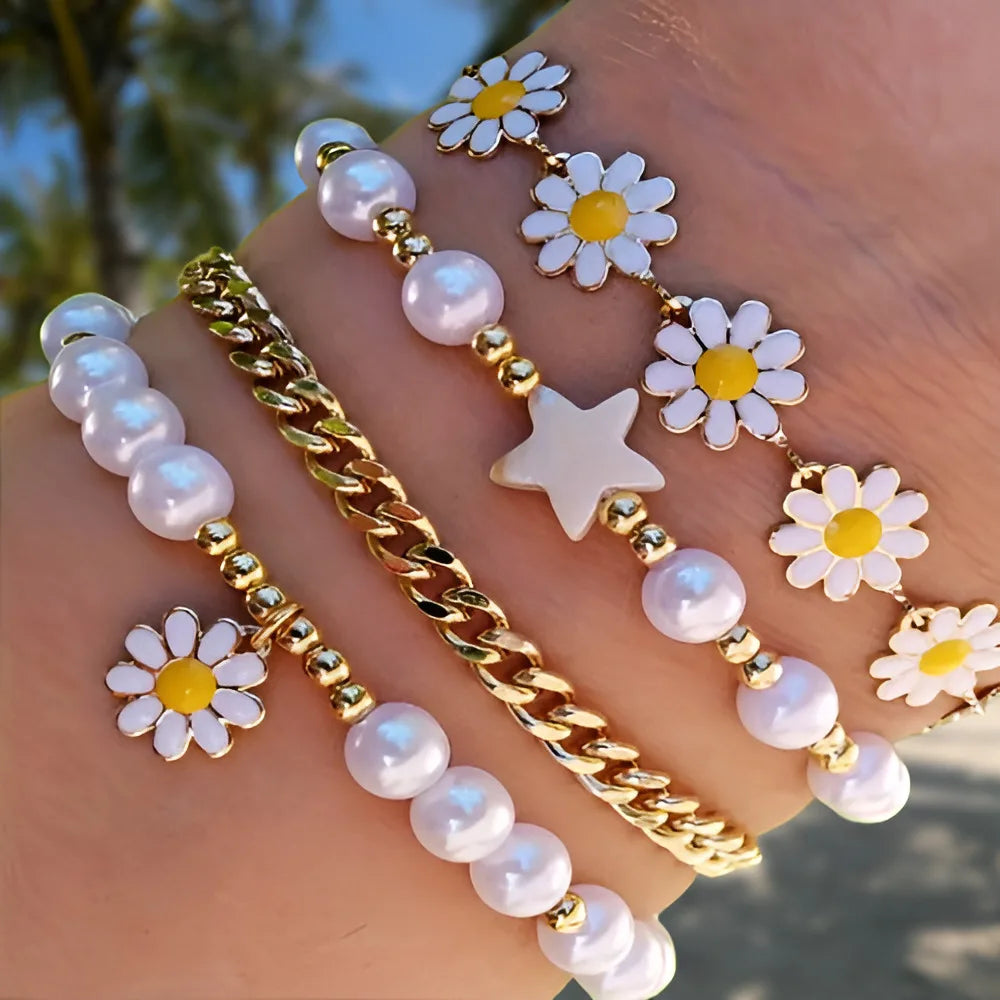 Daisy Pearl Bracelet Set