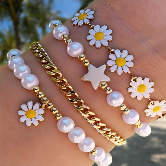 Daisy Pearl Bracelet Set