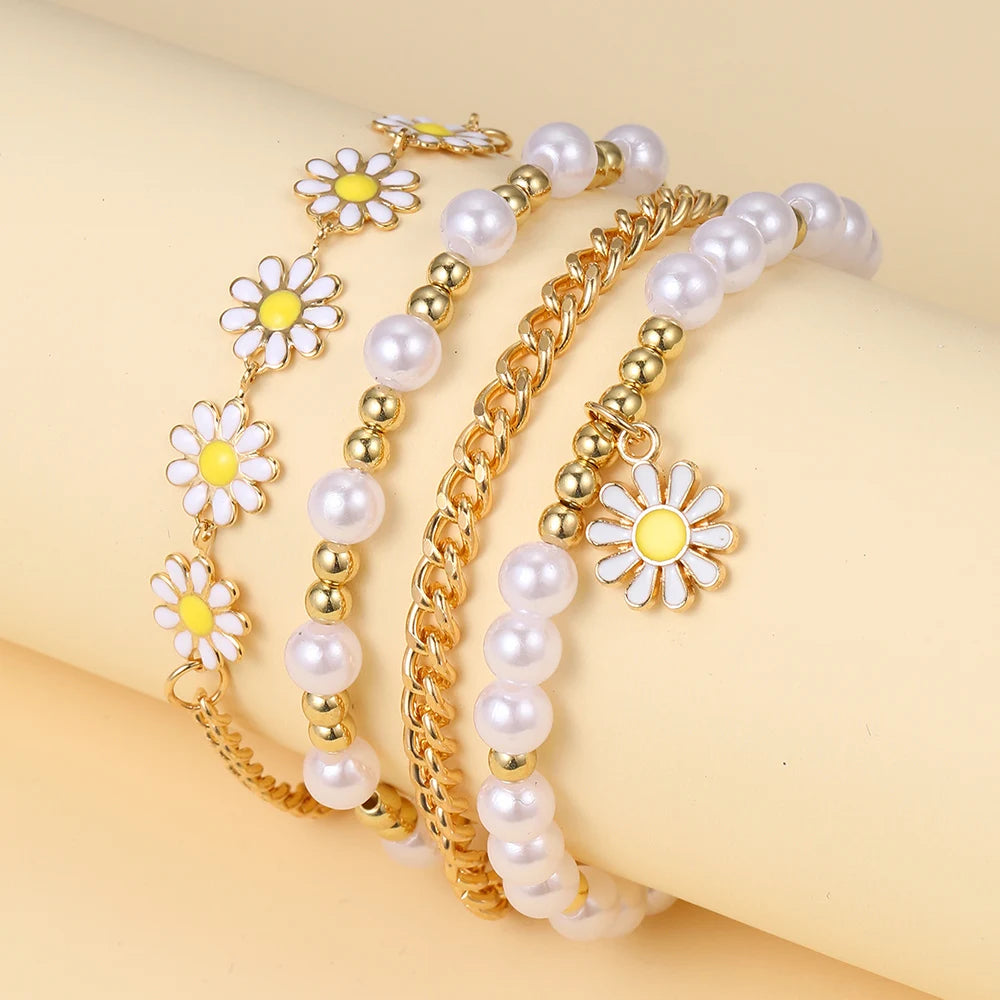Daisy Pearl Bracelet Set