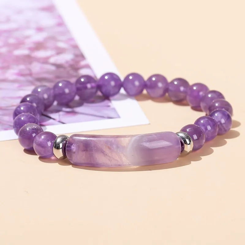 JD Natural Stone Tiger Eye Amethyst Rectangle Bar Charm Bracelet Women Men Healing Stone Powder Crystal Rough Chakra Jewelry